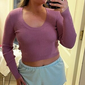 NWOT Abercrombie & Fitch Pink Ribbed Long Sleeve Crop Top, Mauve Pink, Size S